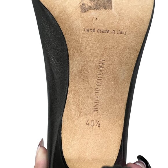 Manolo Blahnik Leather Gunmetal Peep Toe Ruched heel Booties women's sz 10.5 - Picture 7 of 11